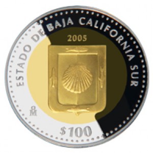 Реверс монеты Мексика, 100 песо, 2005, Южная Нижняя Калифорния