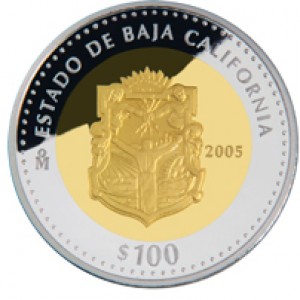 Реверс монеты Мексика, 100 песо, 2005, Нижняя Калифорния