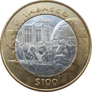 Реверс монеты Мексика, 100 песо, 2007, Табаско