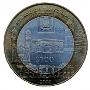 Реверс монеты Мексика, 100 песо, 2007, Тласкала