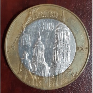 Реверс монеты Мексика, 100 песо, 2007, Сакатекас
