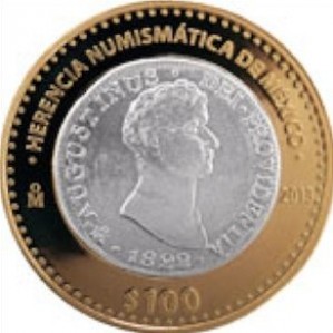 Реверс монеты Мексика, 100 песо, 2013, Первая империя, 8 эскудо 1822