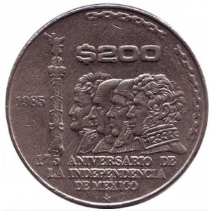 Реверс монеты Мексика, 200 песо, 1985, 175 лет Независимости