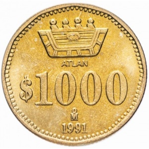 Реверс монеты Мексика, 1000 песо, 1991, ATLAN