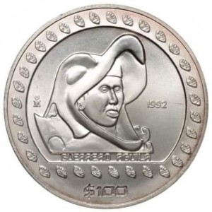 Реверс монеты Мексика, 100 песо, 1992, Воины-орлы