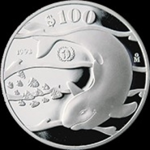 Реверс монеты Мексика, 100 песо, 1992, Калифорнийская морская свинья (Phocoena sinus)