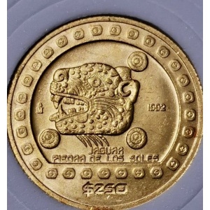 Реверс монеты Мексика, 250 песо, 1992, Родная культура - Ягуар