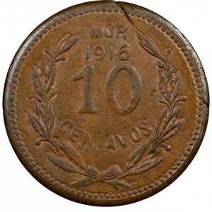 Реверс монеты Мексика (революционная), 10 сентаво, 1916