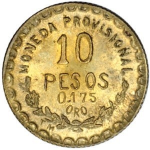 Реверс монеты Мексика (революционная), 10 песо, 1915