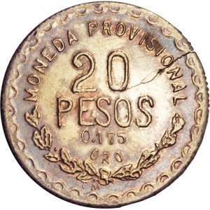 Реверс монеты Мексика (революционная), 20 песо, 1915