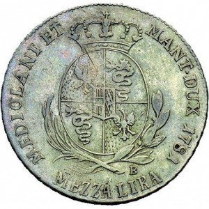 Реверс монеты Милан, ½ лиры, 1781-1787