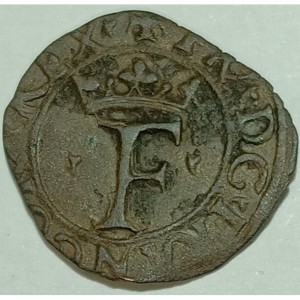 Реверс монеты Милан, 1 триллина, 1515, Коронованная "F" на реверсе