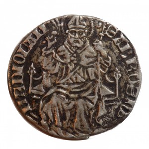 Реверс монеты Милан, 1 гроссо, 1402, Коронованная змея в рамке с четырьмя цветами на аверсе