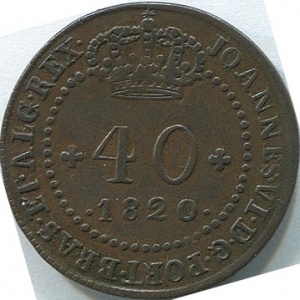 Аверс монеты Мозамбик, 40 реалов, 1820