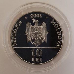 Аверс монеты Молдавия, 10 леев, 2004, Красная книга Молдовы - Куница