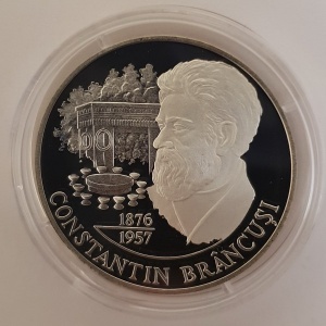 Реверс монеты Молдавия, 50 леев, 2001, 125 лет со дня рождения Константина Брынкуша