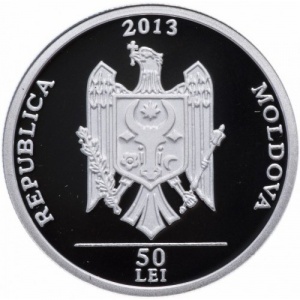 Аверс монеты Молдавия, 50 леев, 2013, Красная книга - Лебедь-шипун (Cygnus olor)