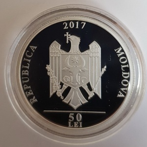 Аверс монеты Молдавия, 50 леев, 2017, 80 лет со дня рождения Иона Ватаману