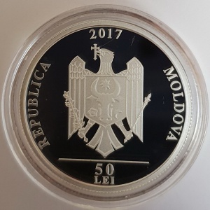 Аверс монеты Молдавия, 50 леев, 2017, 200 лет со дня рождения Михаила Когэлничану