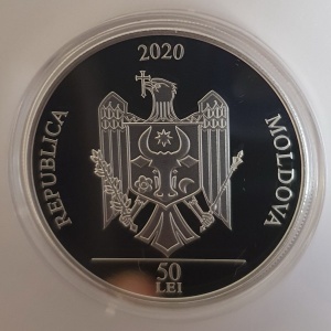 Аверс монеты Молдавия, 50 леев, 2020, 100 лет со дня рождения Валентины Руссу-Чобану