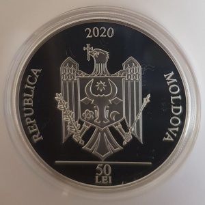 Аверс монеты Молдавия, 50 леев, 2020, 80 лет со дня рождения Паула Брану