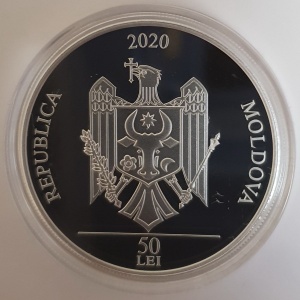 Аверс монеты Молдавия, 50 леев, 2020, 200 лет со дня рождения Александру Ион Кузы