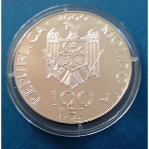 Аверс монеты Молдавия, 100 леев, 2000, 600-летие восшествия на престол Александра I Доброго