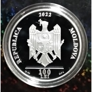 Аверс монеты Молдавия, 100 леев, 2022, 100 лет коронации Короля Фердинанда I и Королевы Марии