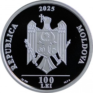 Аверс монеты Молдавия, 100 леев, 2025, 150 лет со дня рождения Марии Румынской