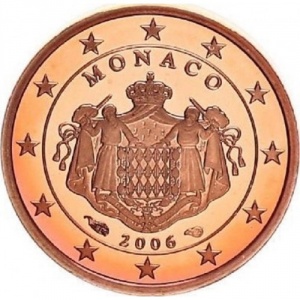 Аверс монеты Монако, 1 евроцент, 2006-2025