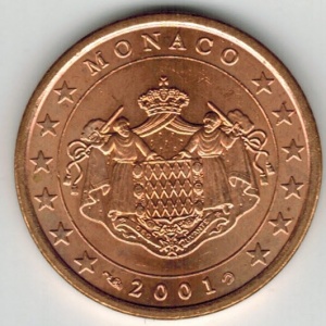 Аверс монеты Монако, 5 евроцентов, 2001-2005