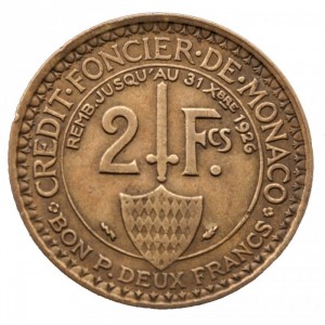 Реверс монеты Монако, 2 франка, 1924