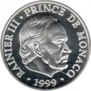 Аверс монеты Монако, 100 франков, 1999, 50 лет правлению Ренье III