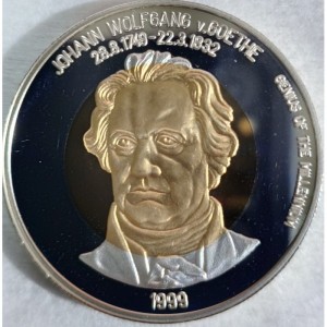 Реверс монеты Монголия, 500 тугриков, 1999, Гении тысячелетия - Иоганн Вольфганг фон Гёте