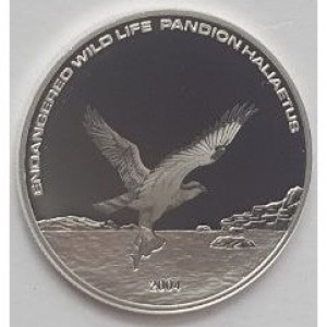Реверс монеты Монголия, 500 тугриков, 2004, Вымирающие виды - Скопа (Pandion haliaetus) /голограмма/