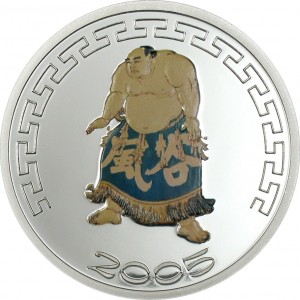 Реверс монеты Монголия, 500 тугриков, 2005, Сумо - Yokozuna Tanikaze