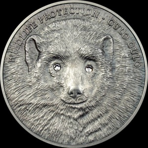 Реверс монеты Монголия, 500 тугриков, 2007, Вымирающие виды - Росомаха (Gulo gulo)