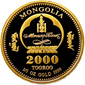 Аверс монеты Монголия, 2000 тугриков, 2004, Китайский гороскоп - год обезьяны /Три обезьяны/