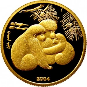 Реверс монеты Монголия, 2000 тугриков, 2004, Китайский гороскоп - год обезьяны /Три обезьяны/