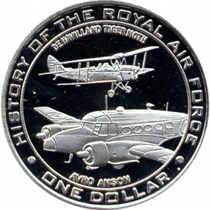 Реверс монеты Науру, 1 доллар, 2007, История Корлевских ВВС - Avro Anson and De Havilland Tiger Moth