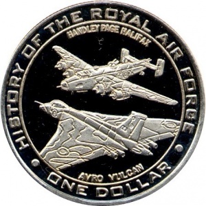 Реверс монеты Науру, 1 доллар, 2007, История Корлевских ВВС - Handley Page Halifax and Avro Vulcan