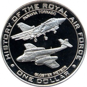 Реверс монеты Науру, 1 доллар, 2007, История Корлевских ВВС - Panavia Tornado and Gloster Meteor