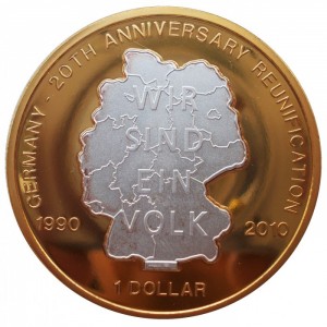Реверс монеты Науру, 1 доллар, 2010, 20 лет воссоединению Германии