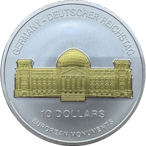 Реверс монеты Науру, 10 долларов, 2003, Памятники Европы - Здание Рейхстага