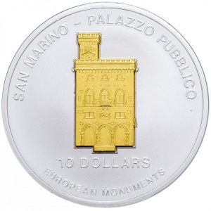 Реверс монеты Науру, 10 долларов, 2005, Европейские памятники - Палаццо Публико
