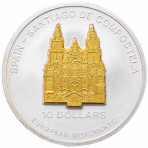 Реверс монеты Науру, 10 долларов, 2006, Европейские памятники - Собор Святого Иакова в Сантьяго-де-Компостела
