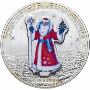 Реверс монеты Науру, 10 долларов, 2008, Счастливого нового года и Рождества /дед мороз/