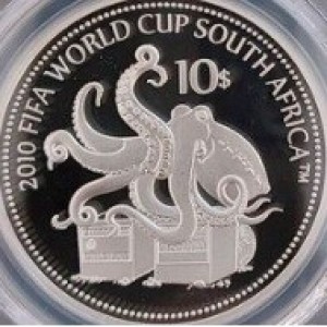 Реверс монеты Науру, 10 долларов, 2010, Чемпионат мира по футболу 2010, ЮАР