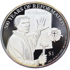 Реверс монеты Науру, 10 долларов, 2017, 500 лет реформации