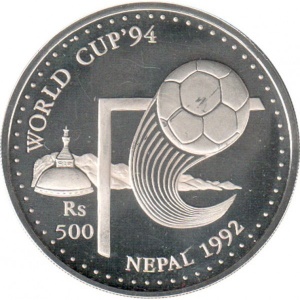 Аверс монеты Непал, 500 рупий, 1992, Чемпионат мира по футболу 1994, США